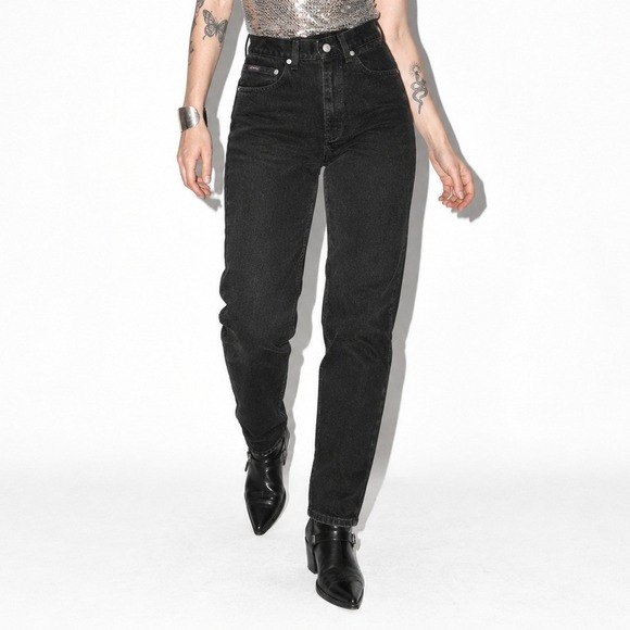 Riders by Lee Denim - 90s Vintage Black High Waist Tapered Leg Jeans Womens 2 Black Riders Denim Long